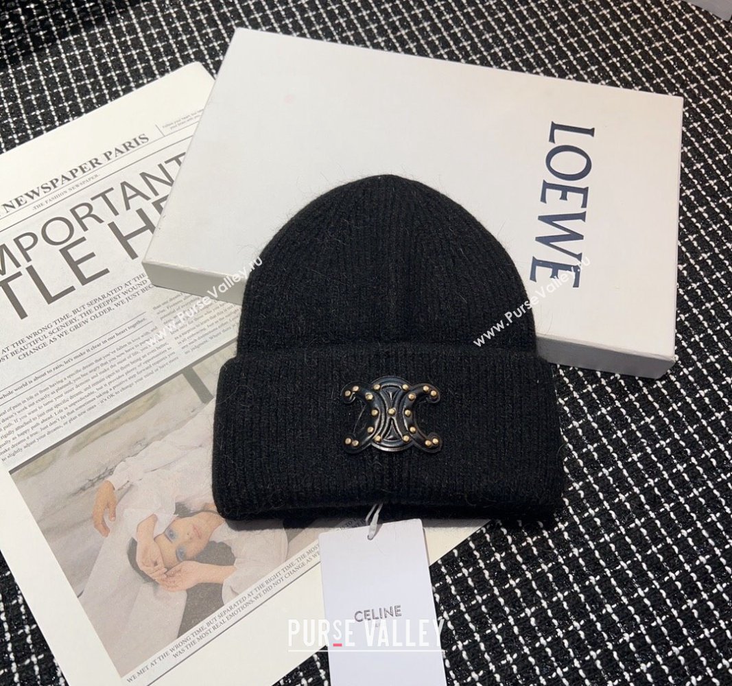 Celine Triomphe Knit Hat with Studs Black 2023 CE122203 (MAO-231222029)