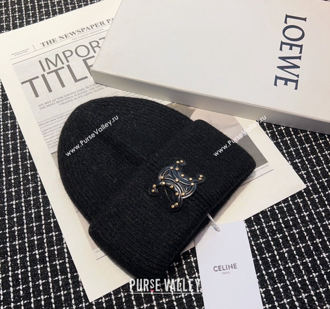 Celine Triomphe Knit Hat with Studs Black 2023 CE122203 (MAO-231222029)