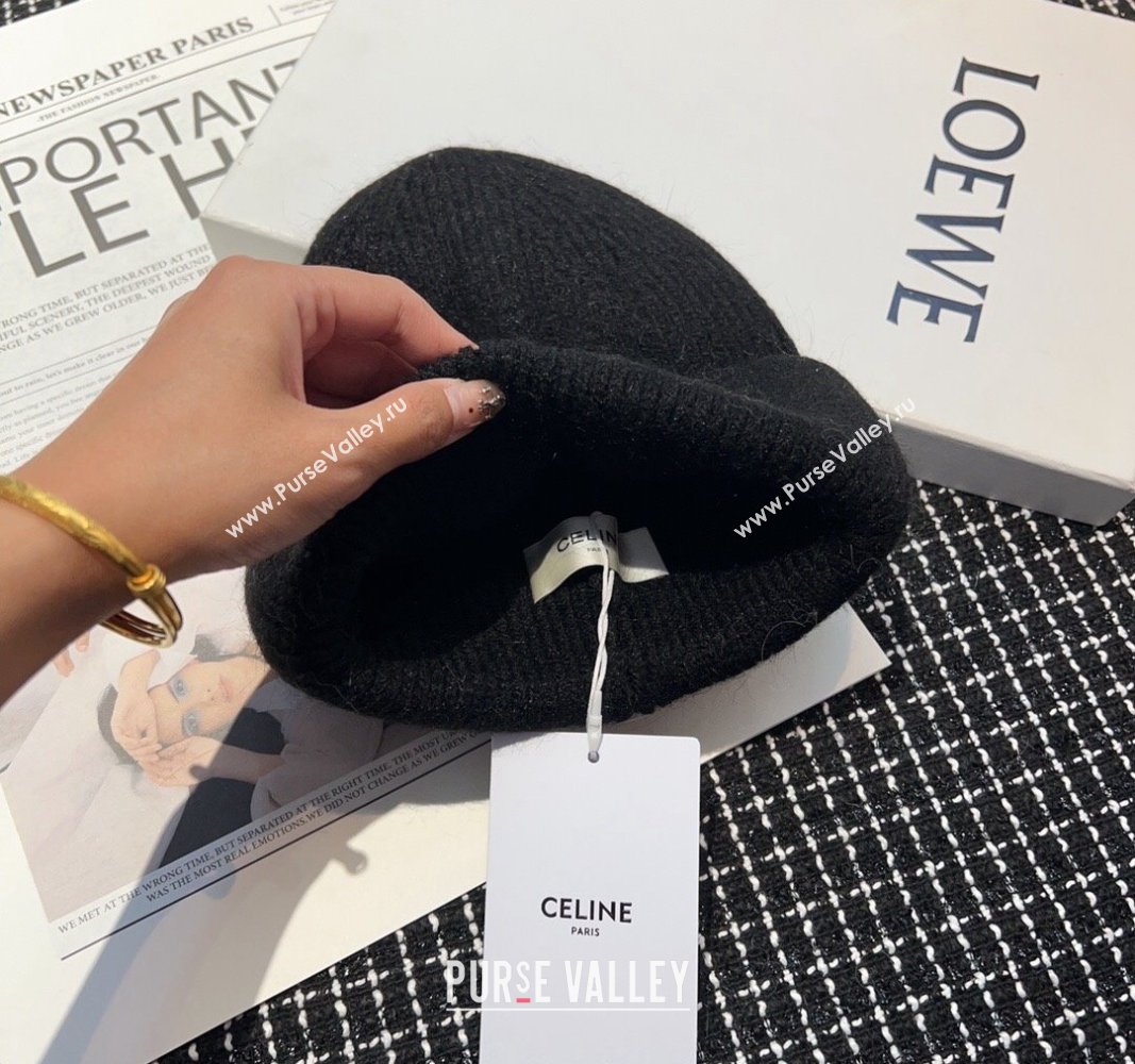 Celine Triomphe Knit Hat with Studs Black 2023 CE122203 (MAO-231222029)