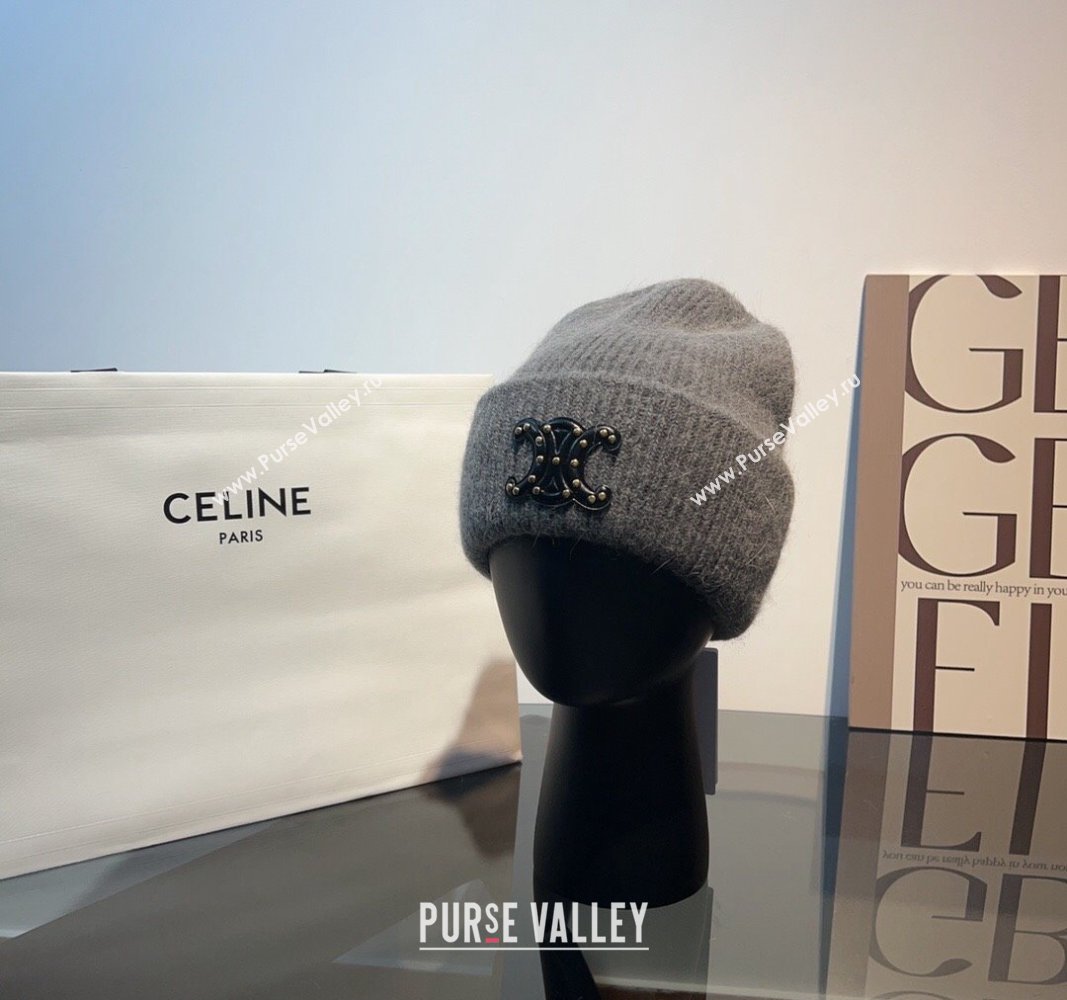 Celine Triomphe Knit Hat with Studs Grey 2023 CE122203 (MAO-231222031)