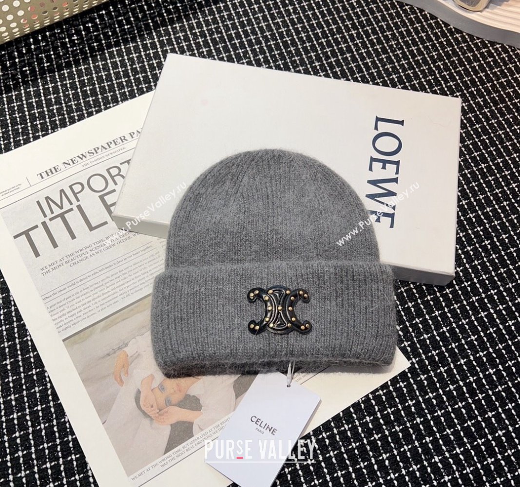 Celine Triomphe Knit Hat with Studs Grey 2023 CE122203 (MAO-231222031)