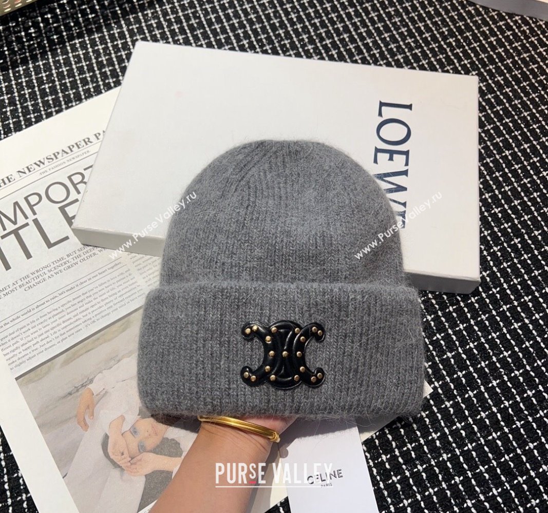 Celine Triomphe Knit Hat with Studs Grey 2023 CE122203 (MAO-231222031)