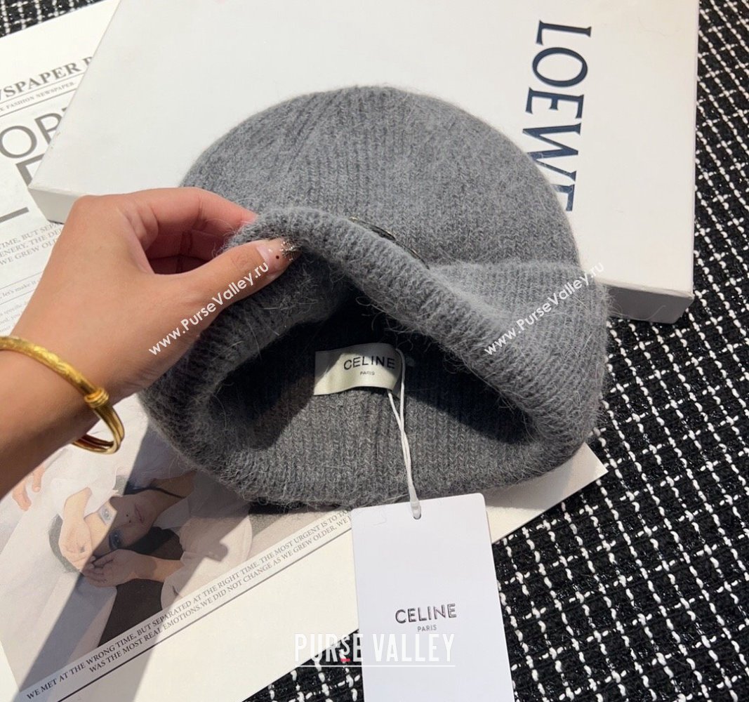 Celine Triomphe Knit Hat with Studs Grey 2023 CE122203 (MAO-231222031)