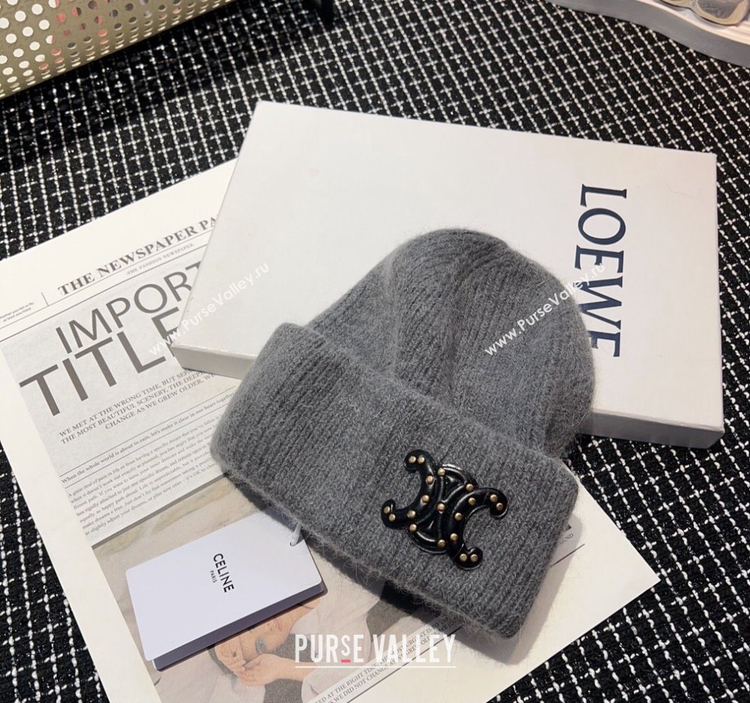 Celine Triomphe Knit Hat with Studs Grey 2023 CE122203 (MAO-231222031)