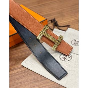 Hermes Traverse Belt Buckle Reversible Leather Strap 3.8cm Brown/Gold 2023 H122007 (99-231220059)