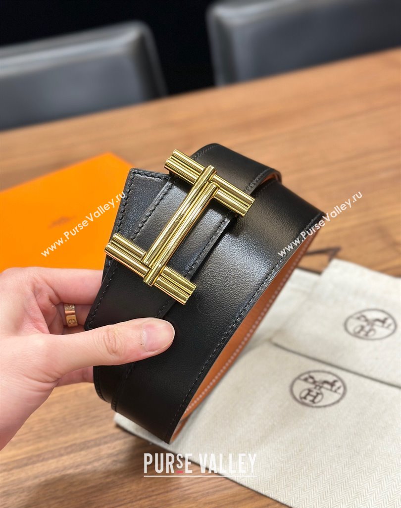 Hermes Traverse Belt Buckle Reversible Leather Strap 3.8cm Brown/Gold 2023 H122007 (99-231220059)