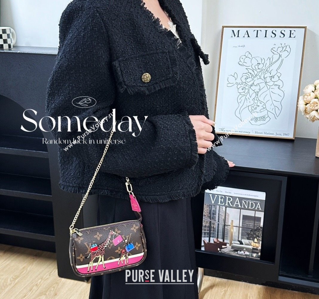 Louis Vuitton Mini Pochette Accessoires Bag On Chain Animal/Fushcia Pink 2023 M82510 (HY-231222126)