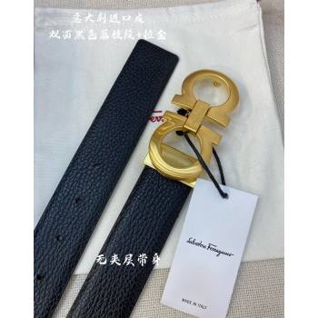 Ferragamo Palm-Grained Calfskin Leather Belt 3.5cm Black/Matte Gold 2023 FG122001 (99-231220144)