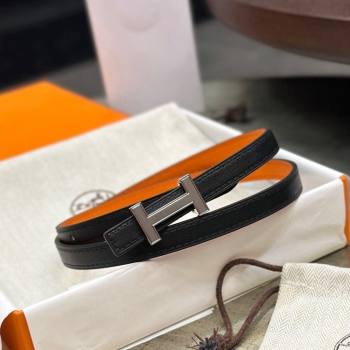 Hermes Focus Belt Buckle Reversible Leather Strap 1.3cm Black/Orange/Silver 2023 HS122001 (99-23122005)