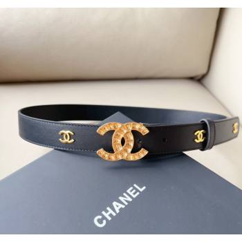 Chanel Pharrell Leather Belt 3cm with Crystals CC Buckle Black 1 2023 CH122001 (99-231220083)