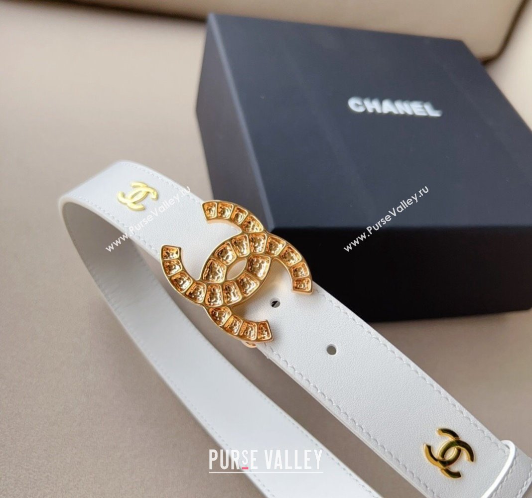 Chanel Pharrell Leather Belt 3cm with Crystals CC Buckle White 2 2023 CH122001 (99-231220084)
