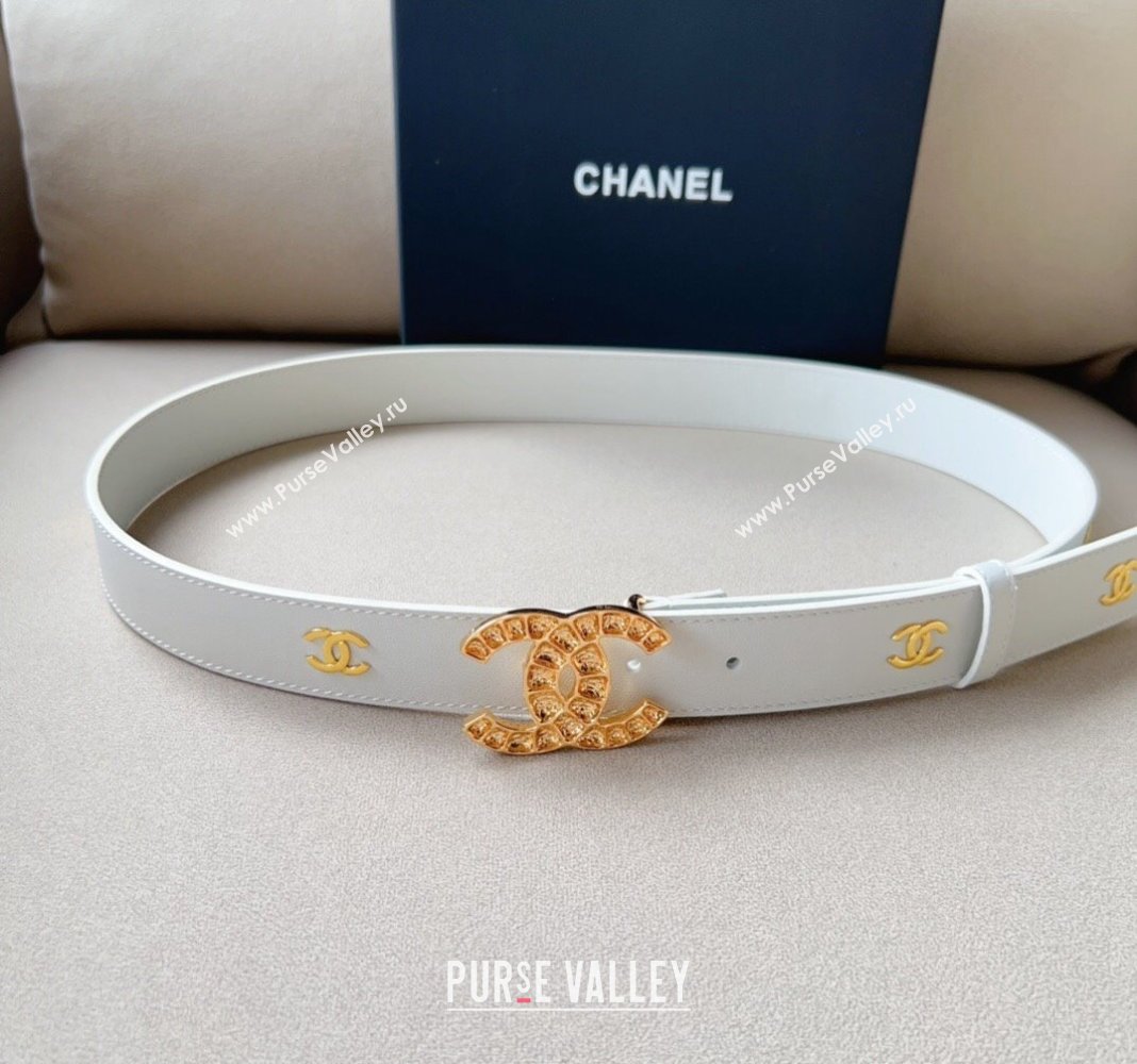 Chanel Pharrell Leather Belt 3cm with Crystals CC Buckle White 2 2023 CH122001 (99-231220084)