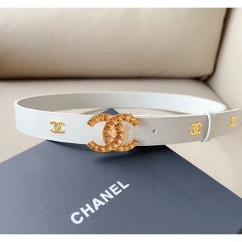 Chanel Pharrell Leather Belt 3cm with Crystals CC Buckle White 2 2023 CH122001 (99-231220084)