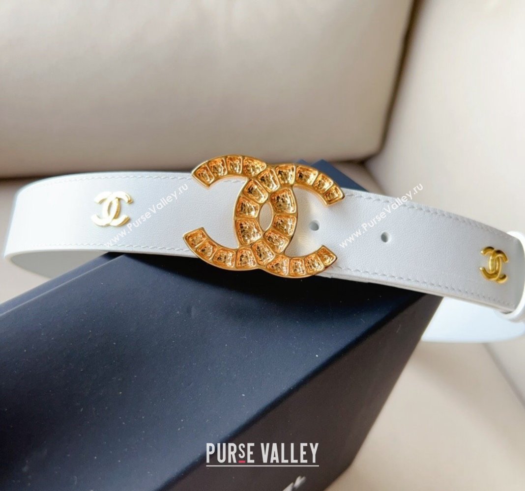 Chanel Pharrell Leather Belt 3cm with Crystals CC Buckle White 2 2023 CH122001 (99-231220084)