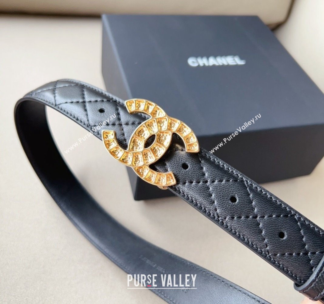 Chanel Pharrell Quilted Leather Belt 3cm with Crystals CC Buckle Black 2023 CH122001 (99-231220085)