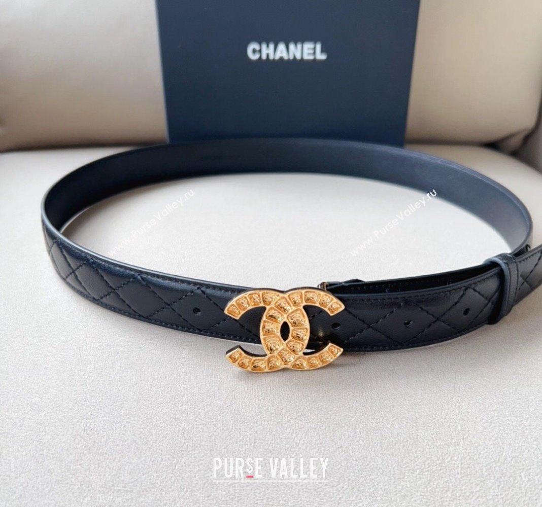 Chanel Pharrell Quilted Leather Belt 3cm with Crystals CC Buckle Black 2023 CH122001 (99-231220085)