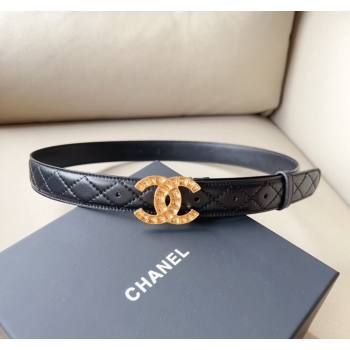 Chanel Pharrell Quilted Leather Belt 3cm with Crystals CC Buckle Black 2023 CH122001 (99-231220085)