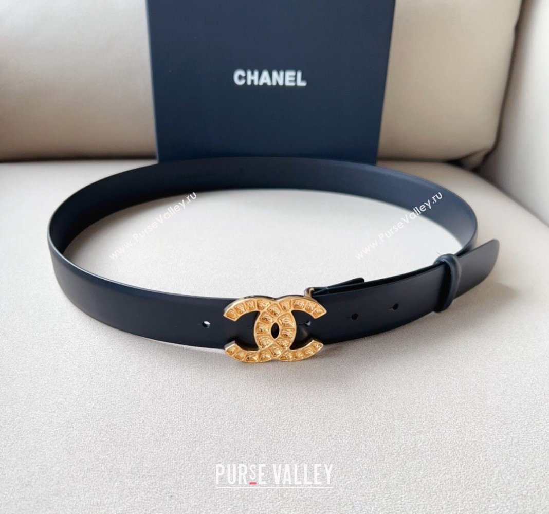 Chanel Pharrell Leather Belt 3cm with Crystals CC Buckle Black 2 2023 CH122001 (99-231220087)