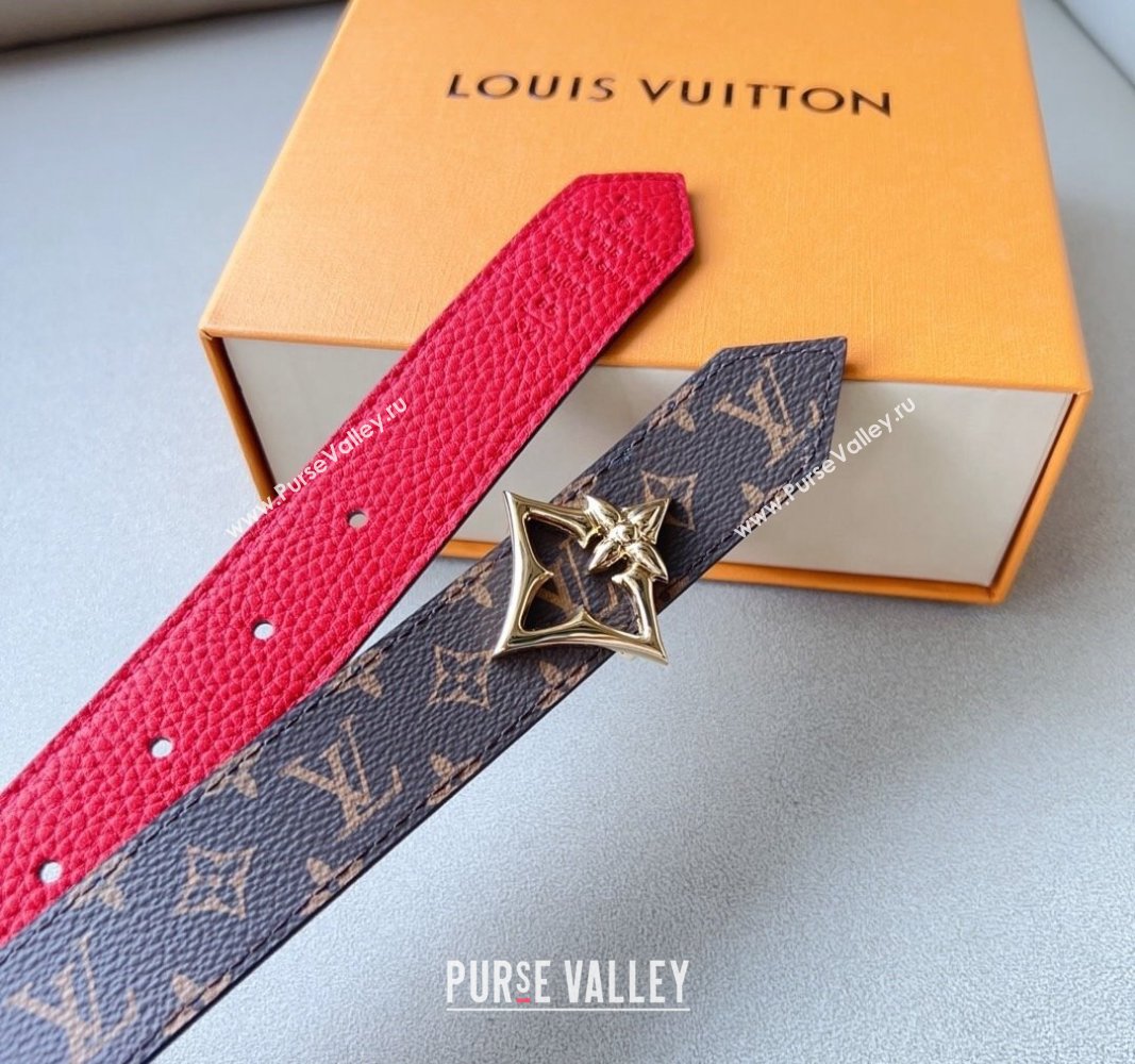 Louis Vuitton Flowergram Belt 3cm in Monogrm Canvas and Grained Leather Red 2023 (99-231220094)