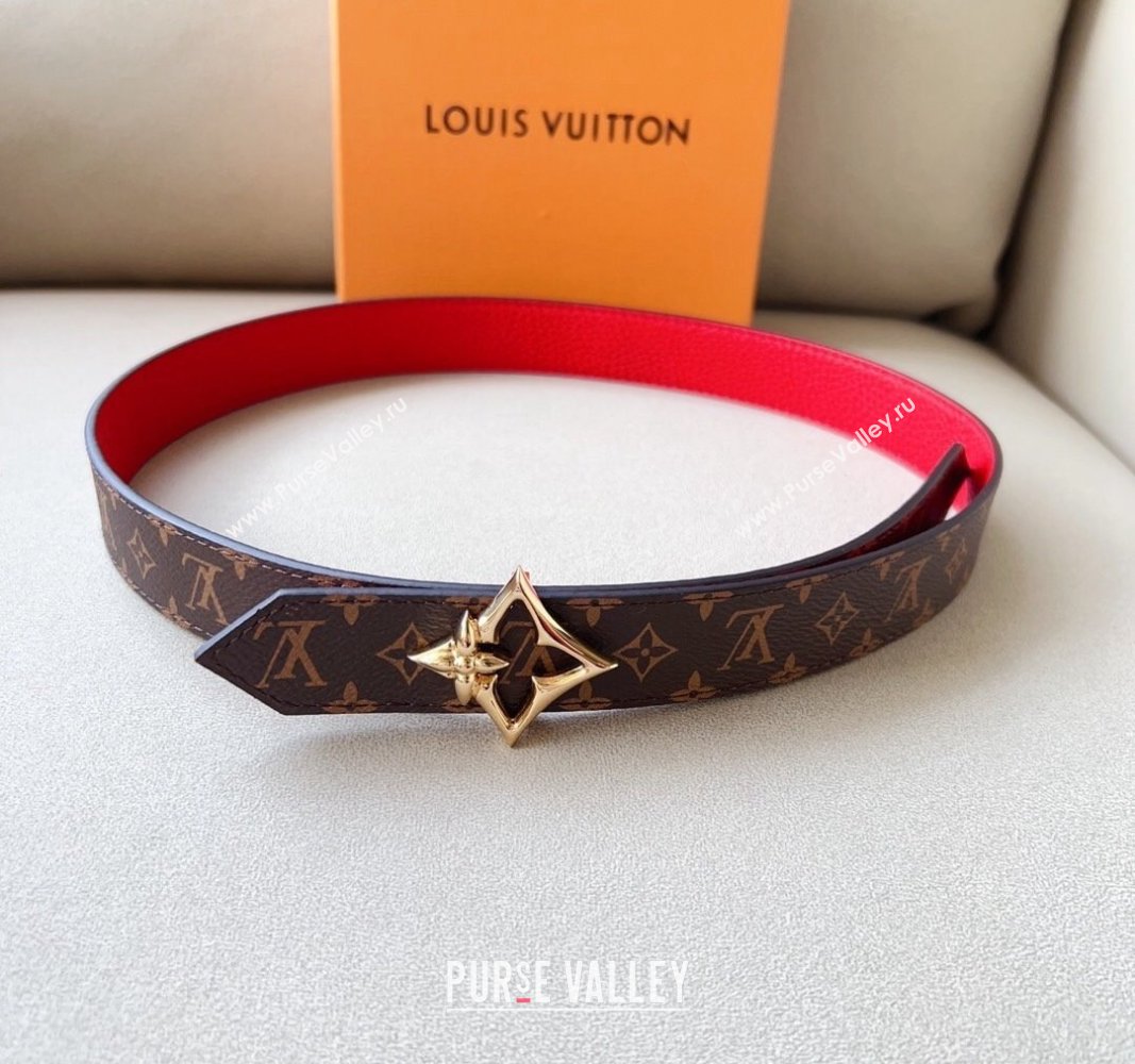Louis Vuitton Flowergram Belt 3cm in Monogrm Canvas and Grained Leather Red 2023 (99-231220094)