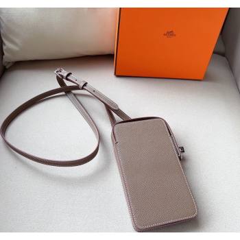 Hermes Etui Hacabox Leather Phone Case Mini Bag with Kelly Buckle Grey/Silver 2023 (99-1220096)