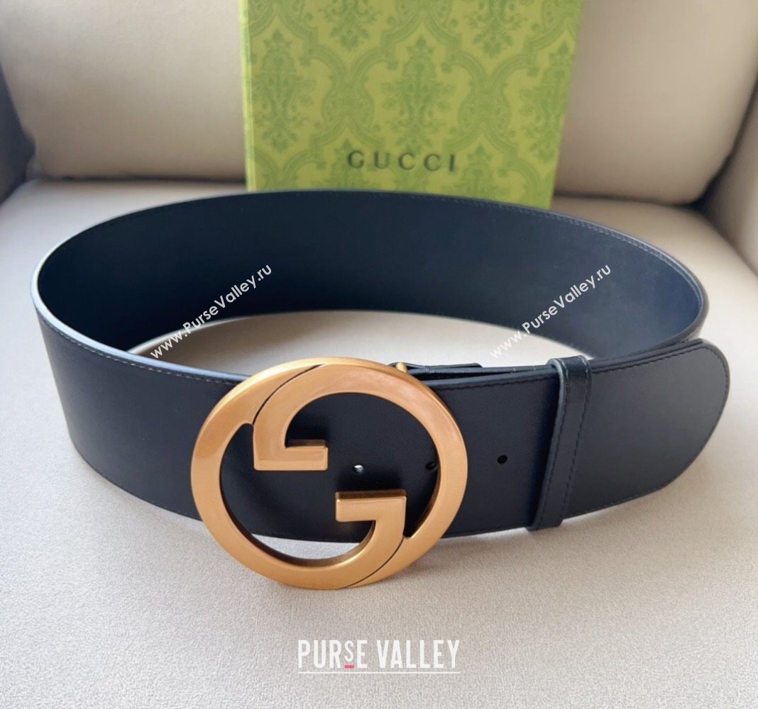 Gucci Interlocking G Leather Waist Belt 7cm Black/Gold 2023 GG122001 (99-1220109)