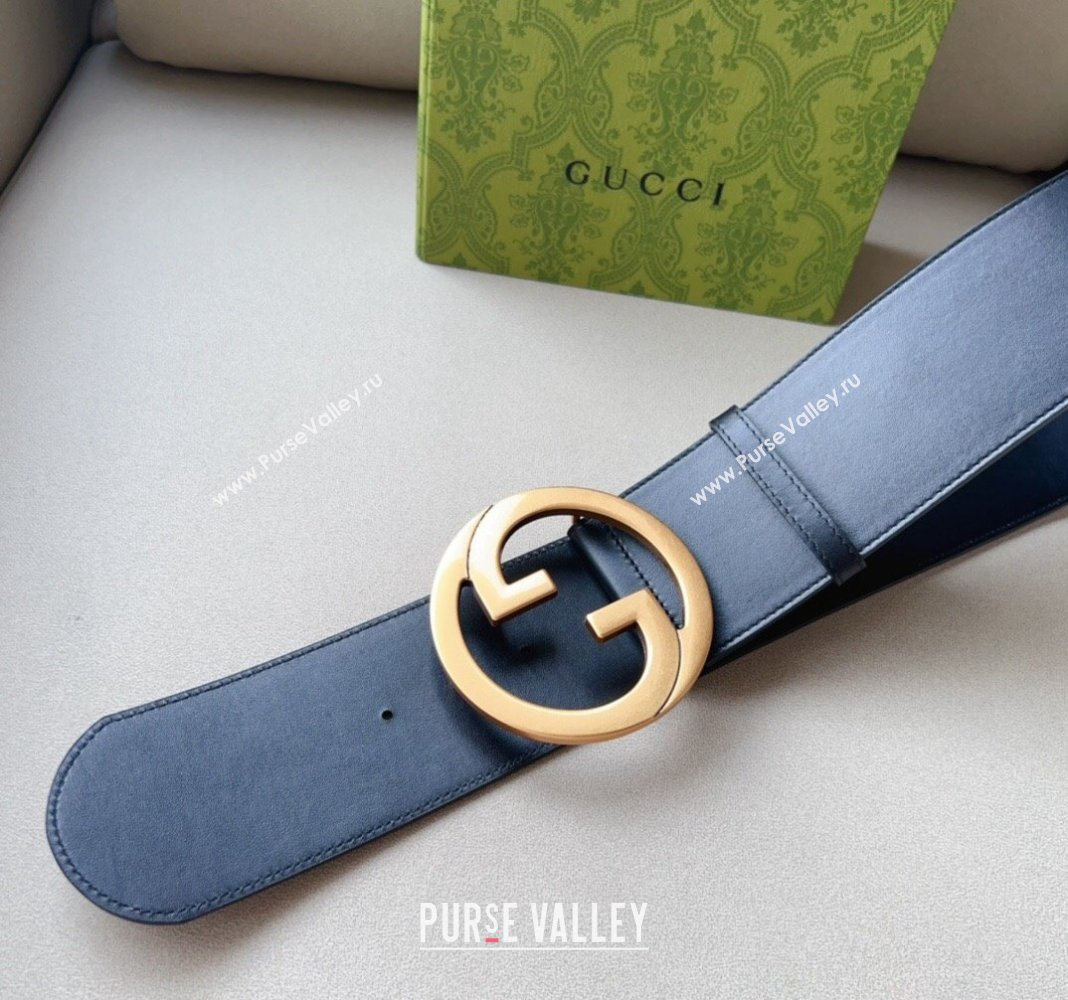 Gucci Interlocking G Leather Waist Belt 7cm Black/Gold 2023 GG122001 (99-1220109)