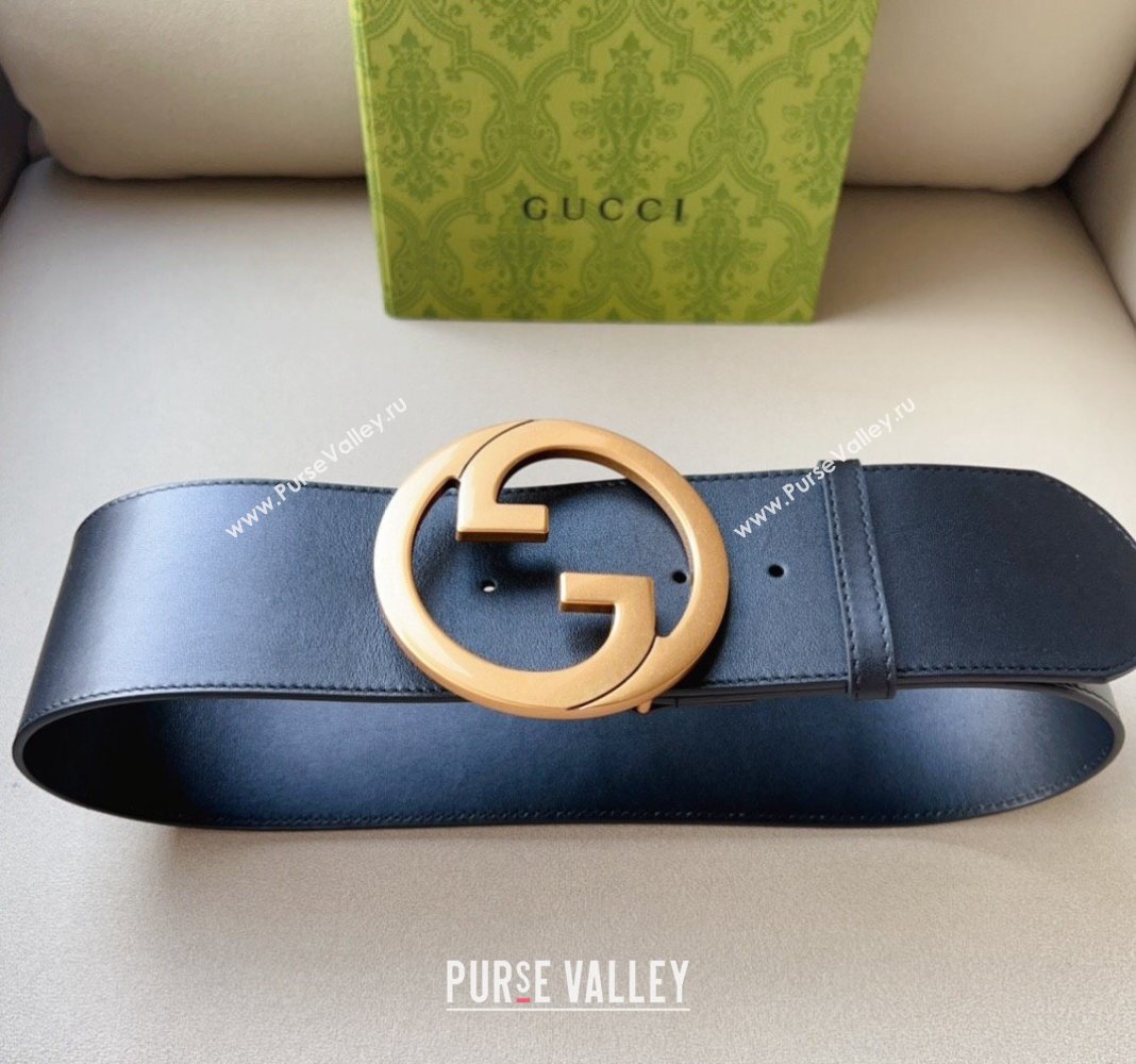 Gucci Interlocking G Leather Waist Belt 7cm Black/Gold 2023 GG122001 (99-1220109)