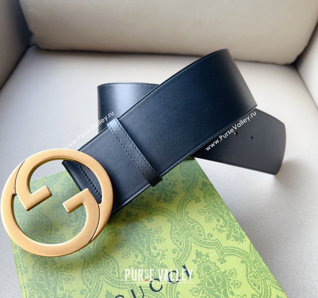 Gucci Interlocking G Leather Waist Belt 7cm Black/Gold 2023 GG122001 (99-1220109)