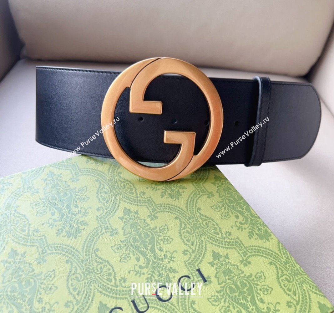 Gucci Interlocking G Leather Waist Belt 7cm Black/Gold 2023 GG122001 (99-1220109)