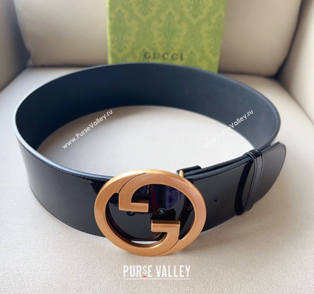 Gucci Interlocking G Leather Waist Belt 7cm Black/Gold 2023 GG122001 (99-1220109)