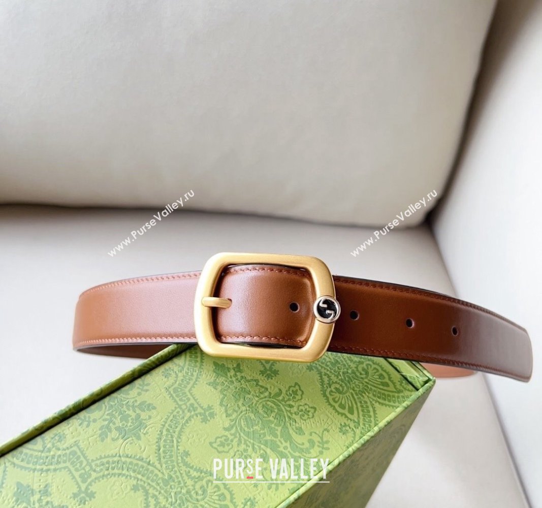 Gucci Leather Belt 3cm Brown 2023 768409 (99-1220113)