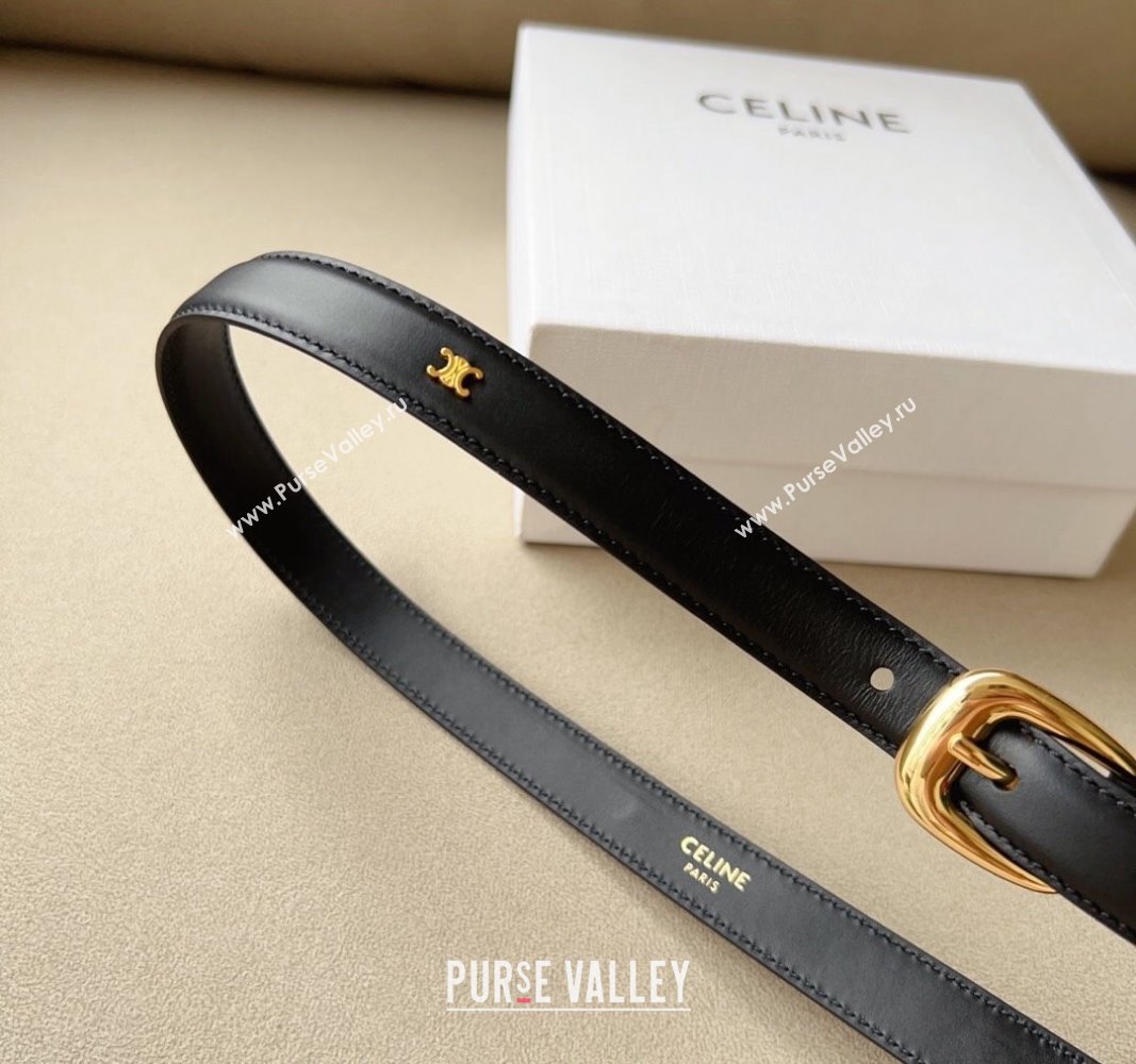 Celine 23 Teen Triomphe Belt 1.8cm in Smooth Leather Black/Gold 2023 CE122001 (99-1220115)