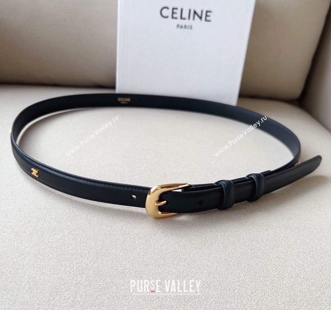 Celine 23 Teen Triomphe Belt 1.8cm in Smooth Leather Black/Gold 2023 CE122001 (99-1220115)