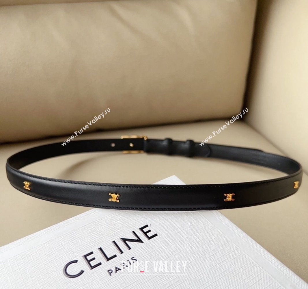 Celine 23 Teen Triomphe Belt 1.8cm in Smooth Leather Black/Gold 2023 CE122001 (99-1220115)