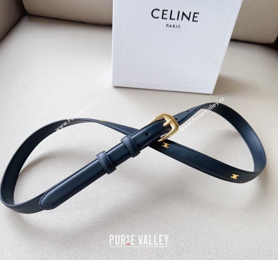 Celine 23 Teen Triomphe Belt 1.8cm in Smooth Leather Black/Gold 2023 CE122001 (99-1220115)