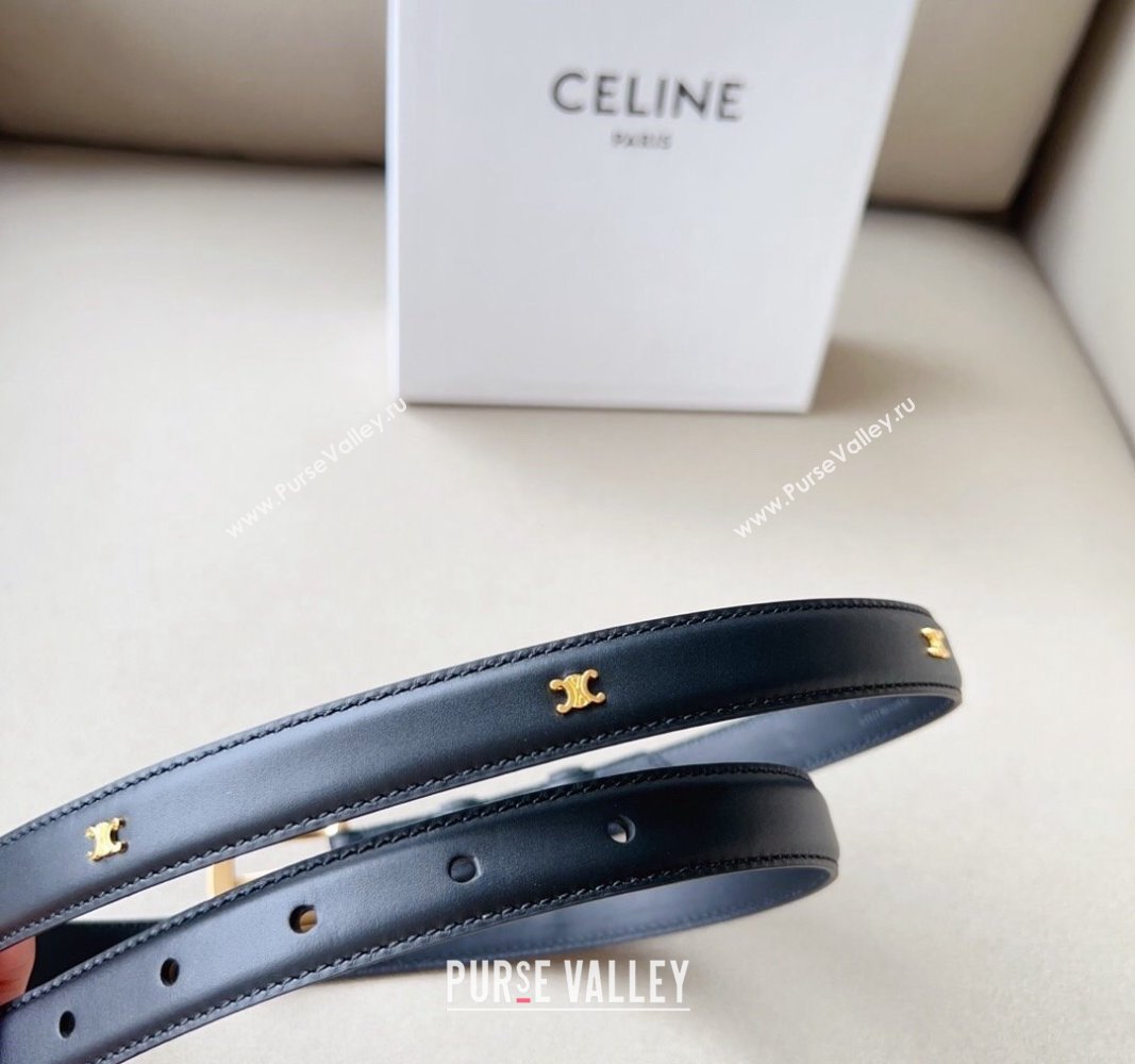 Celine 23 Teen Triomphe Belt 1.8cm in Smooth Leather Black/Gold 2023 CE122001 (99-1220115)