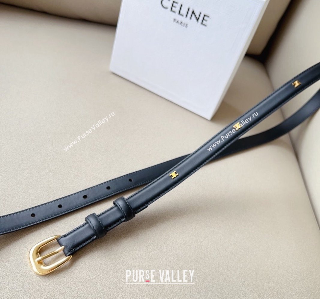 Celine 23 Teen Triomphe Belt 1.8cm in Smooth Leather Black/Gold 2023 CE122001 (99-1220115)