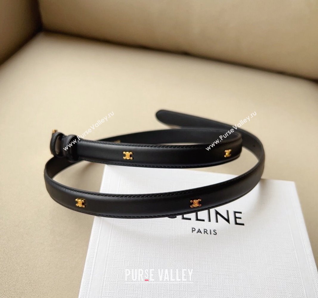 Celine 23 Teen Triomphe Belt 1.8cm in Smooth Leather Black/Gold 2023 CE122001 (99-1220115)