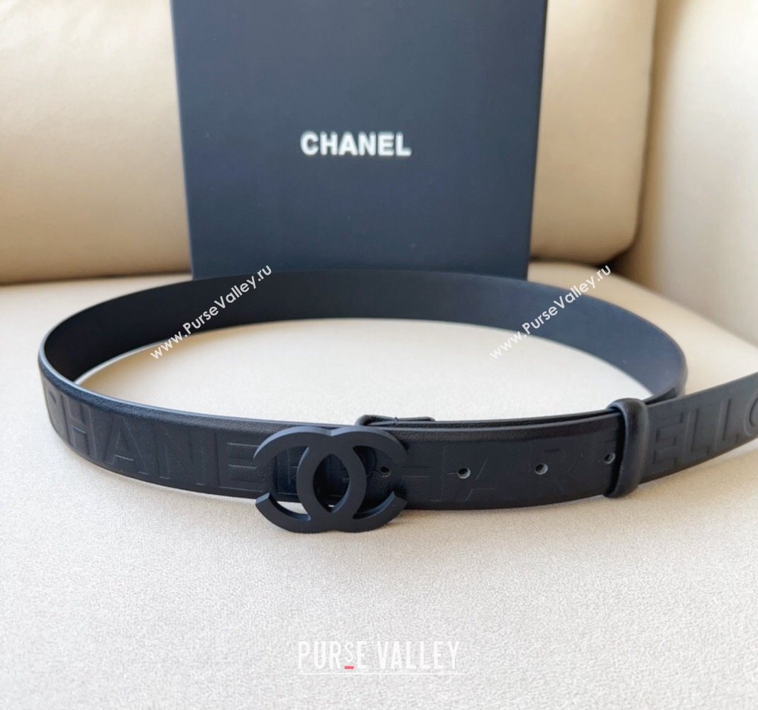 Chanel Pharrell Belt 3cm in Embossed Leather All Black 2023 CH122002 (99-1220121)