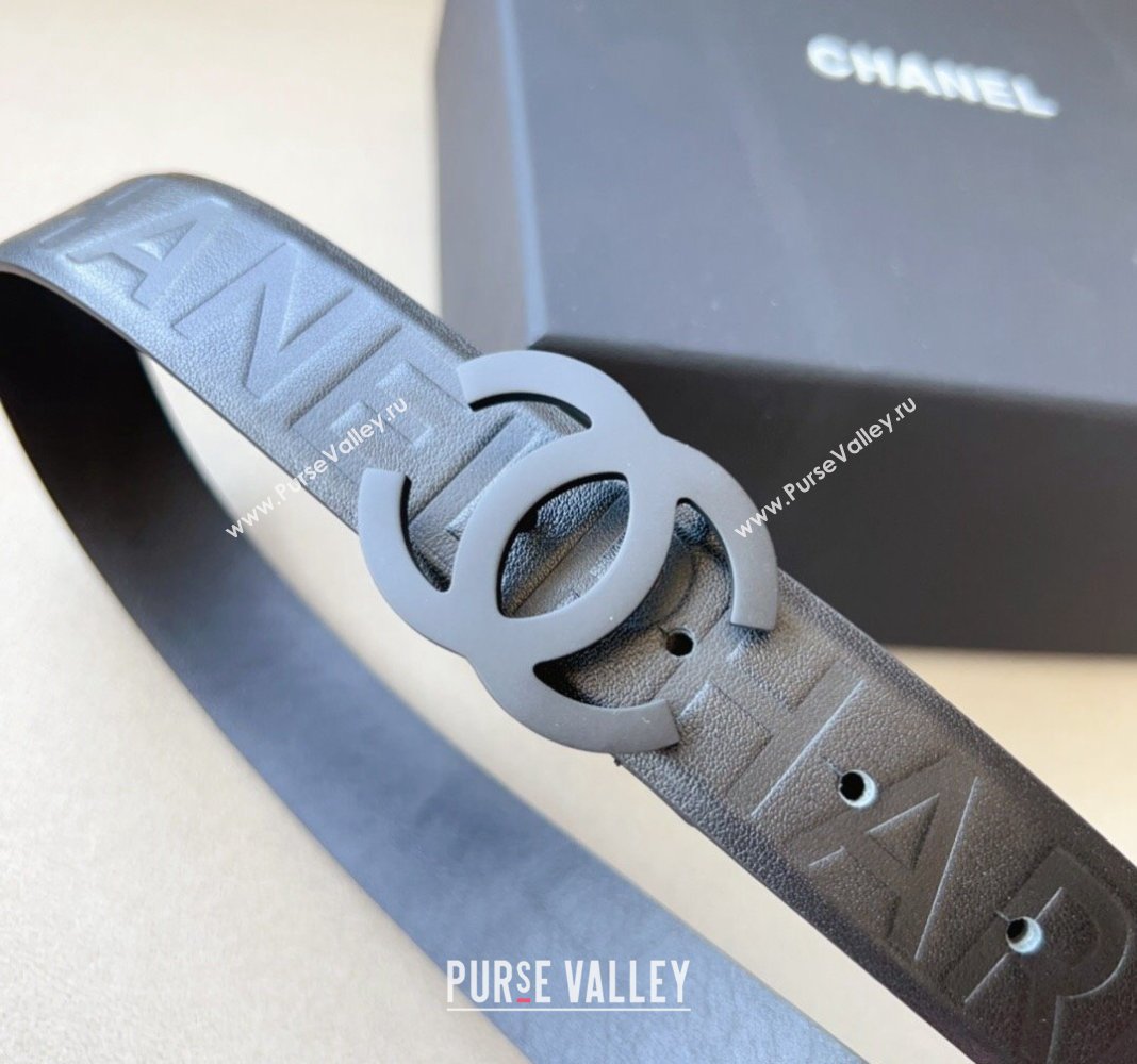 Chanel Pharrell Belt 3cm in Embossed Leather All Black 2023 CH122002 (99-1220121)