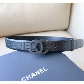 Chanel Pharrell Belt 3cm in Embossed Leather All Black 2023 CH122002 (99-1220121)