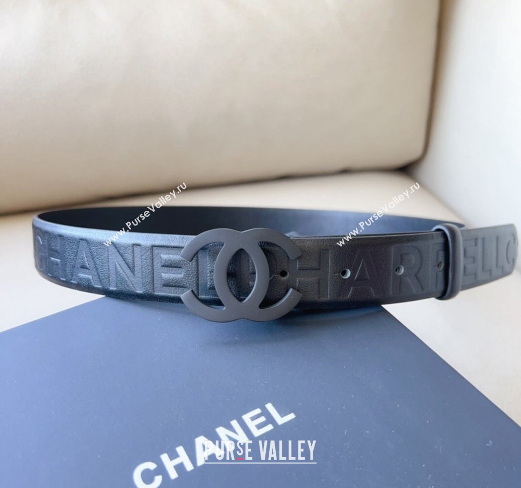 Chanel Pharrell Belt 3cm in Embossed Leather All Black 2023 CH122002 (99-1220121)