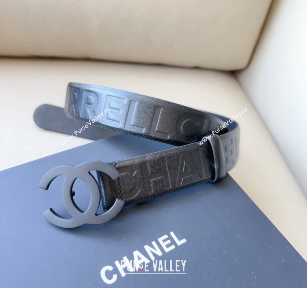 Chanel Pharrell Belt 3cm in Embossed Leather All Black 2023 CH122002 (99-1220121)