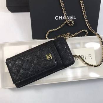 Chanel Grained Leather Phone Holder with Chain Black 2023 CH122003 (99-231220127)