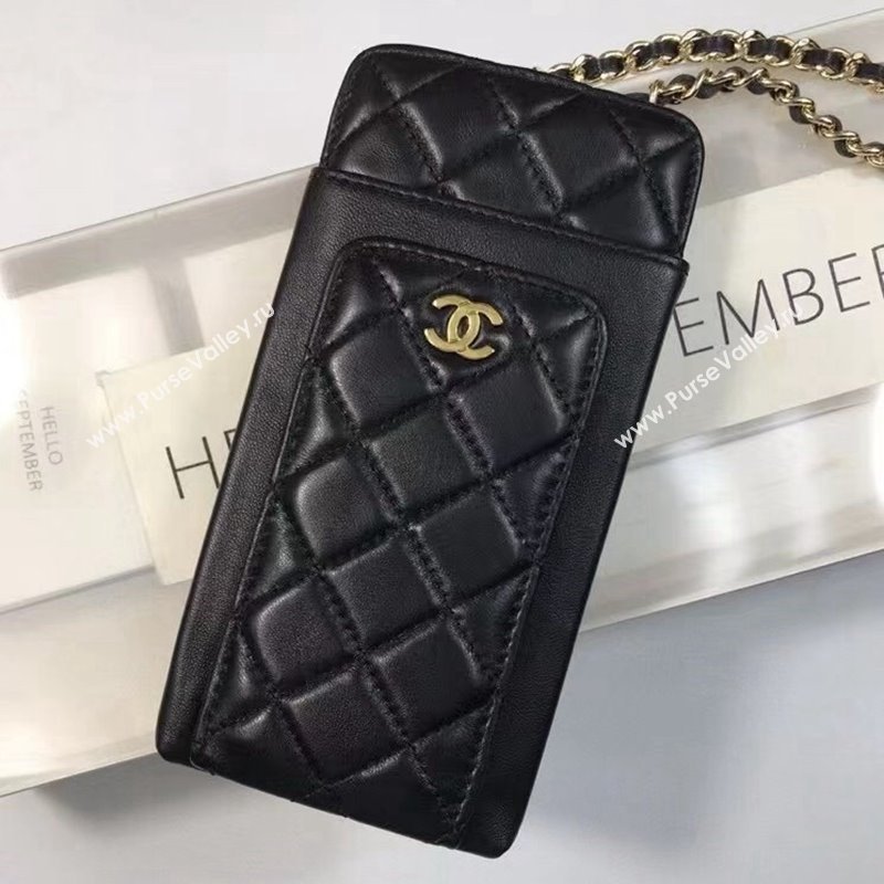 Chanel Lambskin Leather Phone Holder with Chain Black 2023 CH122003 (99-231220128)