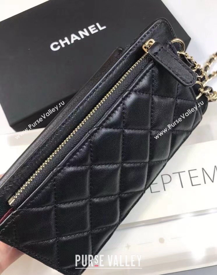 Chanel Lambskin Leather Phone Holder with Chain Black 2023 CH122003 (99-231220128)