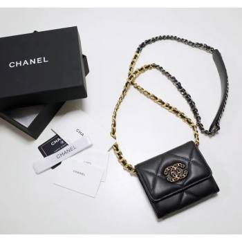 Chanel 19 Quilted Lambskin Flap Coin Purse Wallet with Chain AP1787 Black 2023 1220 (99-231220129)