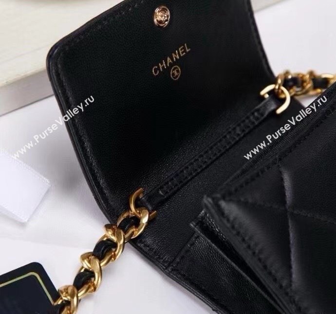 Chanel 19 Quilted Lambskin Flap Coin Purse Wallet with Chain AP1787 Black 2023 1220 (99-231220129)