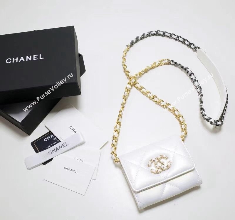 Chanel 19 Quilted Lambskin Flap Coin Purse Wallet with Chain AP1787 White 2023 1220 (99-231220130)